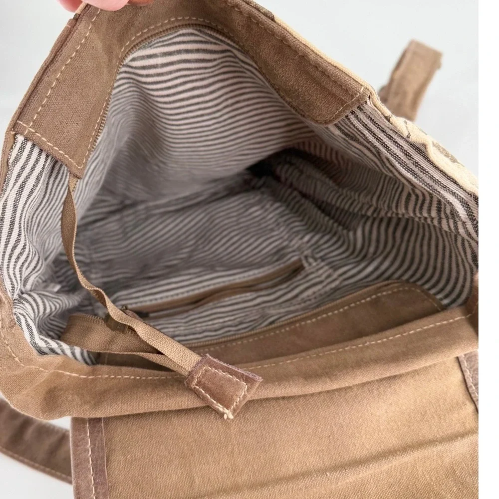 CLEA RAY Le Jardin Floral Canvas Leather Backpack Purse Upcycled Brown